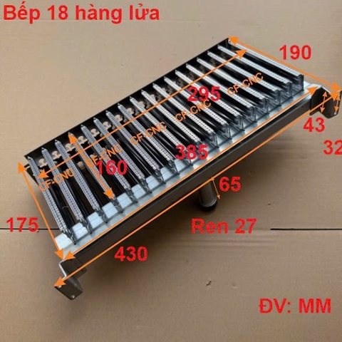 Bếp đốt 18 hàng lửa, Đầu đốt khí hóa lỏng LPG, Bếp bồ cào, Bếp thanh, bếp đốt máy rang