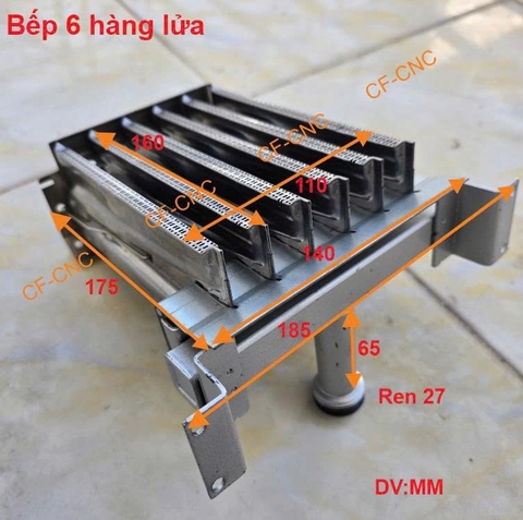 Bếp đốt 6 hàng lửa, Đầu đốt khí hóa lỏng LPG, Bếp bồ cào, Bếp thanh, bếp đốt máy rang