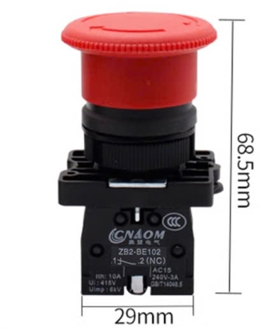 Nút dừng khẩn phi 22mm 25mm, tiếp điểm 1NC dòng NP2