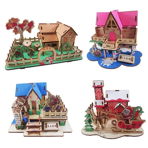 Đồ chơi lắp ráp gỗ 3D Bộ mô hình nhà 4 mùa