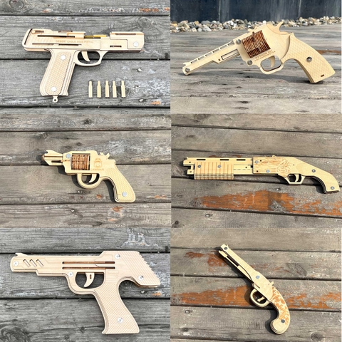 Đồ chơi lắp ghép gỗ 3D Mô hình Chuyển động Súng bắn thun Rubber Band - Desert Eagle