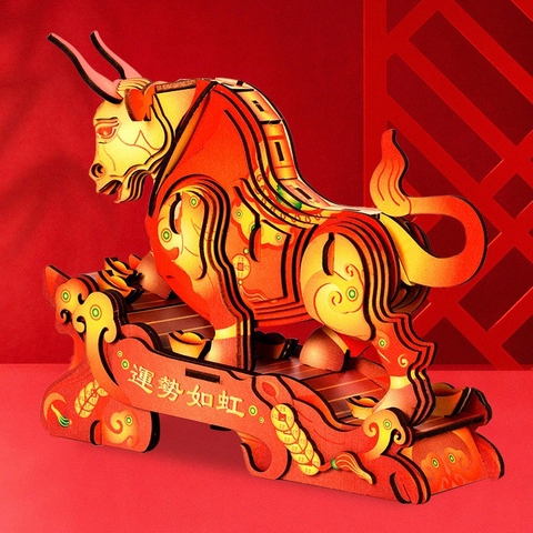 Đồ chơi lắp ghép gỗ 3D Mô hình Trâu Vàng Chứng khoán Bullish HG-J036 Laser