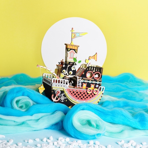 [BẢN XUẤT KHẨU TIẾNG ANH] Mô hình Hộp nhạc Con mèo Vui Vẻ - Fishing Kitty Music Box Robotime