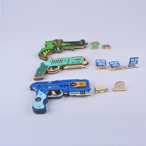 Đồ chơi lắp ghép gỗ 3D Mô hình Chuyển động Súng Bắn thun Rubber Band