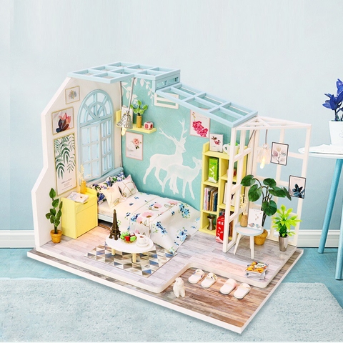 Mô hình nhà DIY Doll House Family Nap Kèm Mica Chống bụi và Bộ dụng cụ