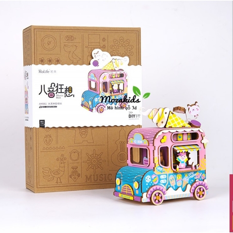 [Hàng Quốc tế Tiếng Anh] Mô hình Hộp nhạc Xe bán Kem - Ice Cream Music Box Robotime