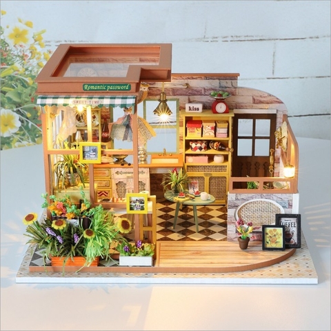Mô hình nhà DIY Doll House Romantic Password Kèm Mica Chống bụi, Bộ dụng cụ và Keo dán