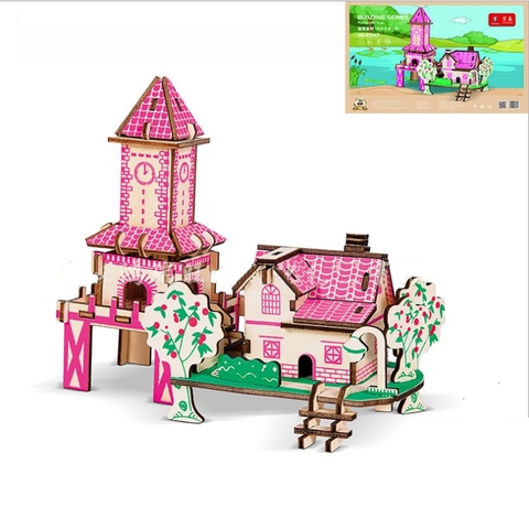 Đồ chơi lắp ráp gỗ 3D Mô hình Ngôi nhà Lãng mạn Pink Romantic Cottage Laser