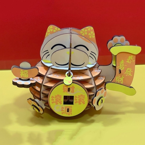 Đồ chơi lắp ráp gỗ 3D Mô hình Lucky Cat HG05