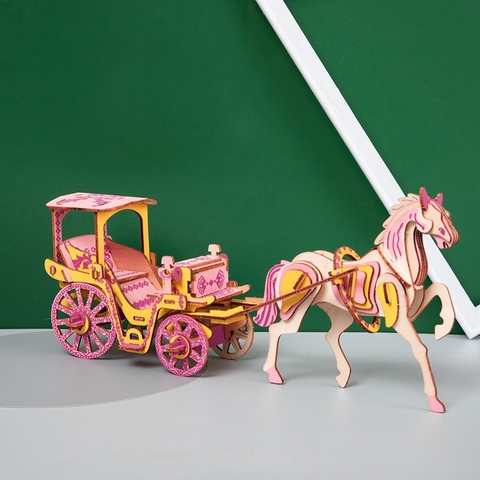 Đồ chơi lắp ráp gỗ 3D Mô hình Xe ngựa Royal Carriage II Laser HG-B024