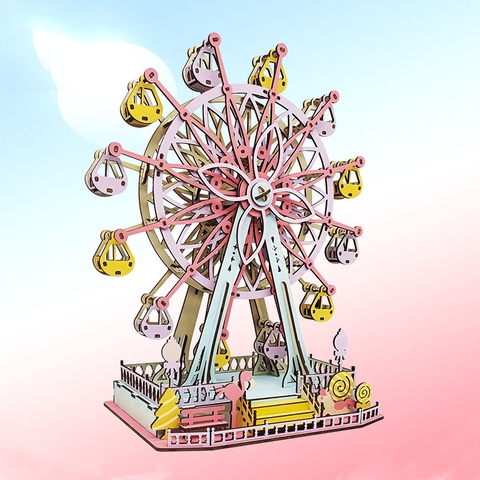 Đồ chơi lắp ghép gỗ 3D Mô hình Vòng đu quay Ước mơ Dream Ferris Wheel HK04 Laser - Tặng kèm đèn LED