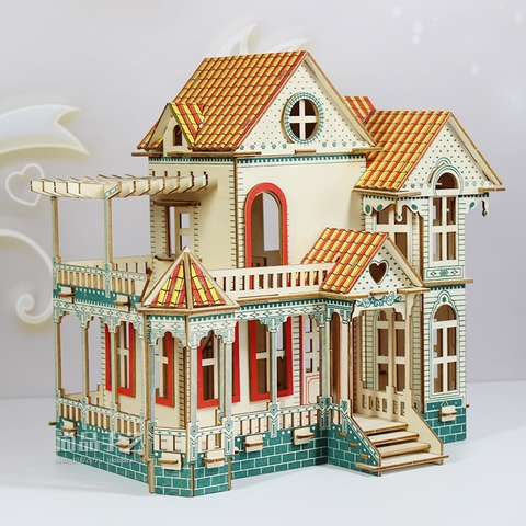 Đồ chơi lắp ráp gỗ 3D Mô hình biệt thự Villa Xia Weiyi - Tặng kèm đèn LED USB trang trí Không Nội thất