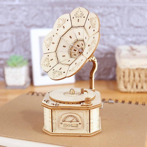 Đồ chơi lắp ghép gỗ 3D Mô hình Máy nghe nhạc Music box Phonograph