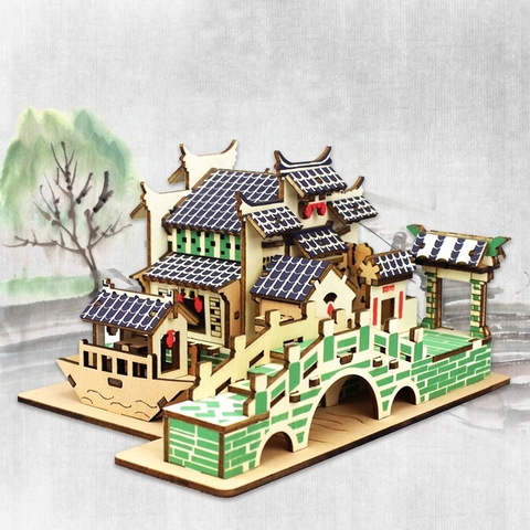 Đồ chơi lắp ghép gỗ 3D Mô hình Thị trấn nước Giang Nam