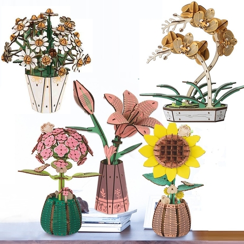 Đồ chơi lắp ghép gỗ 3D Mô hình Hoa Trang trí Decorative Flowers Laser