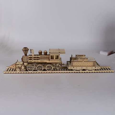 Đồ chơi lắp ghép gỗ 3D Mô hình Tàu Hơi Nước Steam Train HB11 Laser