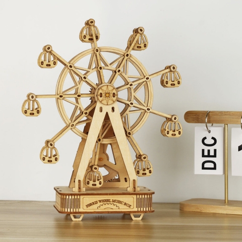 Đồ chơi lắp ghép gỗ 3D Mô hình Hộp nhạc Bánh xe Đu Quay Ferris Wheel H1001 Laser