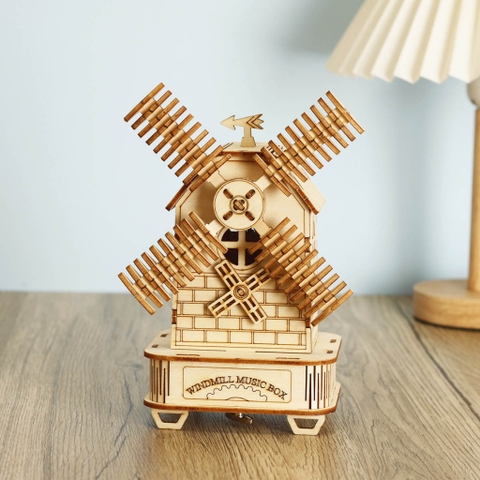 Đồ chơi lắp ghép gỗ 3D Mô hình Hộp nhạc Cối Xay Gió Windmill Music Box H1401