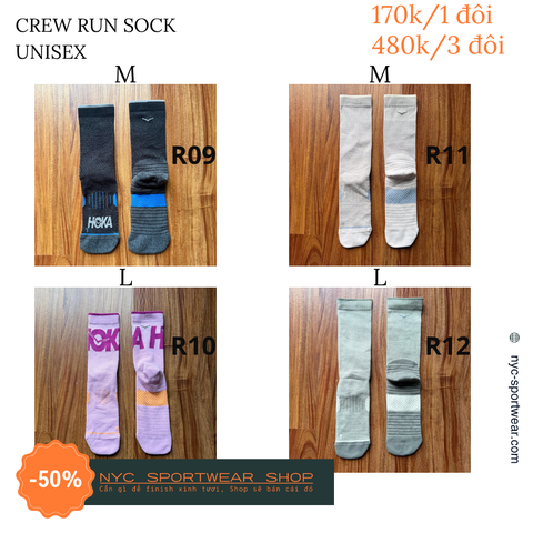 Tất cổ cao Hoka Crew Run Socks