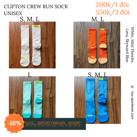 Tất cổ cao Hoka Clifton Crew Run Socks
