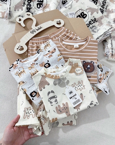 SET 3 BỘ QUẦN ÁO BÉ TRAI – HỌA TIẾT ĐỘNG VẬT TONE NÂU SIÊU XINH