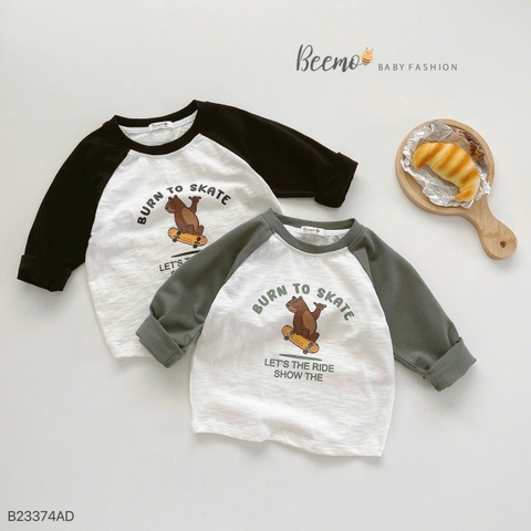 BEEMO_ÁO DÀI TAY RAGLAN IN HÌNH GẤU BÉ TRAI