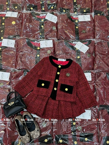 SET DẠ ĐỎ CHÂN VÁY XẾP LY - TẶNG KÈM TAG MIU MIU CHO BÉ YÊU