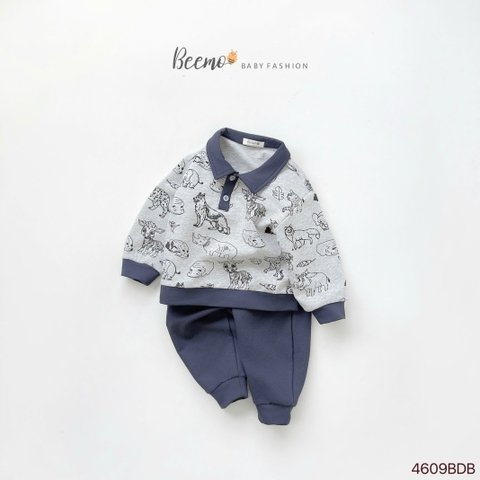 BEEMO_SET POLO DA CÁ IN HINH CON VẬT DỄ THƯƠNG CHO BÉ TRAI