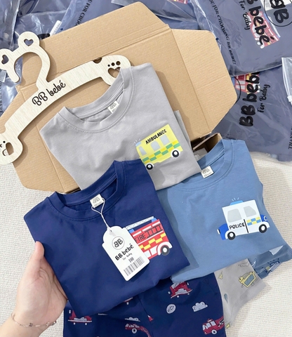 [COMBO 3 BỘ Ô TÔ TONE XANH] CHO BÉ TRAI – CHẤT COTTON LOẠI 1 SIÊU MỀM MỊN