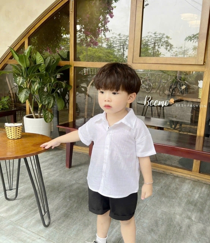 BEEMO_ÁO SƠ MI TRẮNG CỘC TAY  CHO BÉ