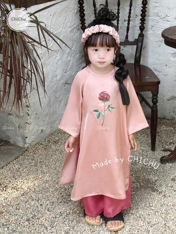 SET ÁO DÀI HOA HỒNG SIÊU XINH – NỔI BẬT, DUYÊN DÁNG CHO BÉ YÊU