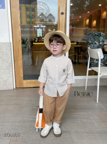 BERNIE-SET SƠ MI CARO CỔ TÀU THỜI THƯỢNG CHO BÉ TRAI