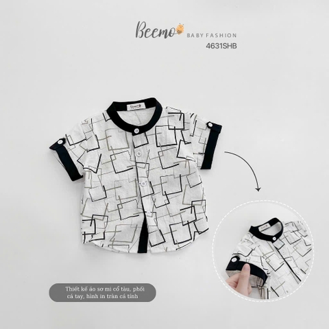 BEEMO - SET SƠ MI CỔ TÀU ĐŨI XƯỚC IN HỌA TIẾT THOÁNG MÁT & SÀNH ĐIỆU CHO BÉ TRAI