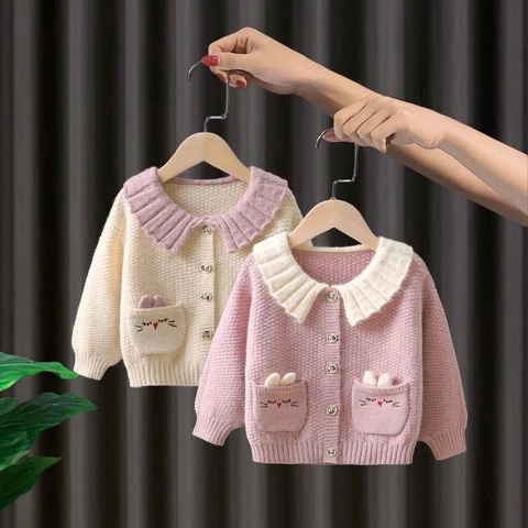 QC_ÁO KHOÁC LEN MÈO CARDIGAN BÉ GÁI