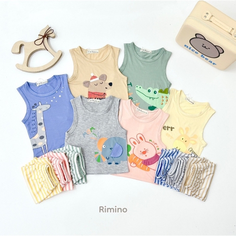 RIMINO_BỘ THUN LẠNH BA LỖ IN HÌNH THÚ BÉ GÁI TRAI