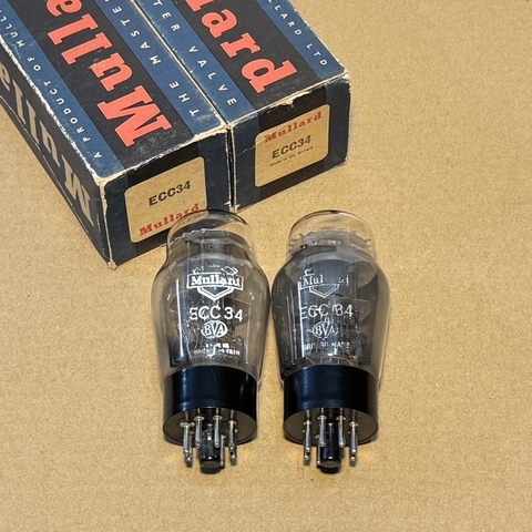 2Pc Mullard ECC34 6SN7G Gray Plate Black Base D / Getter Valve Tube Avo Test Strong
