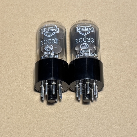 2x Mullard ECC33 Grey Glass Valve Tubes 1958 Eq B65 6SN7GT (Code 5k2 B7J3)