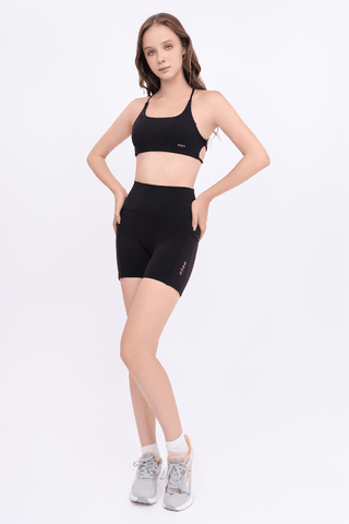 aeyo | Set đồ tập thể thao yoga gym áo SWEET lưng dây cách điệu, quần Biker Short chất liệu vải Polyester, thoáng khí - Đen - L