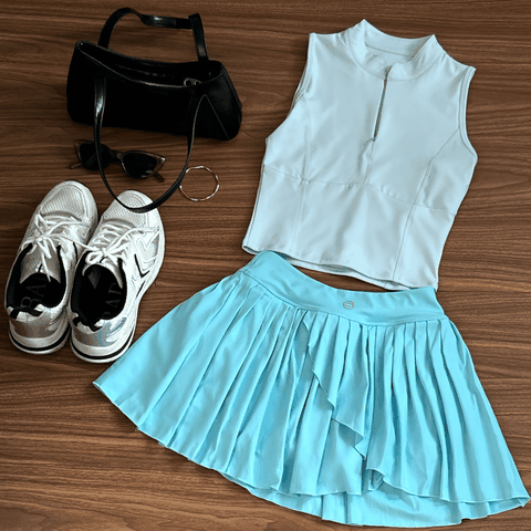 aeyo | Bộ đồ Pickleball, cầu lông, tennis, golf nữ SEABROOK áo ba lỗ có khoá kéo trước tôn dáng, chân váy xếp ly năng động có tặng kèm quần bảo hộ