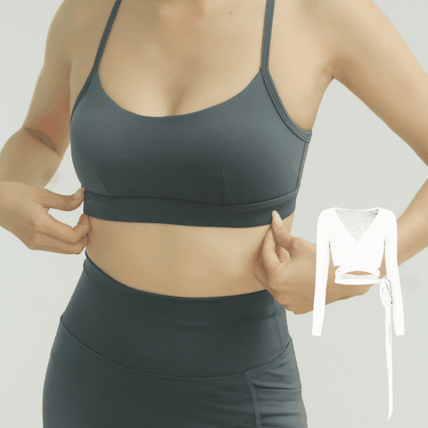 aeyo I Bộ đồ tập yoga gym nữ áo dây chéo, quần đùi cạp cao Aura kèm áo khoác cột dây Lace