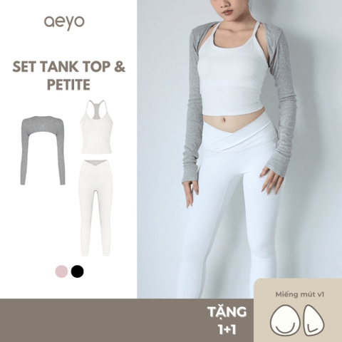 aeyo I Bộ đồ tập yoga gym nữ áo dây chéo, quần dài cạp chéo Tank top kèm áo khoác lửng Petite