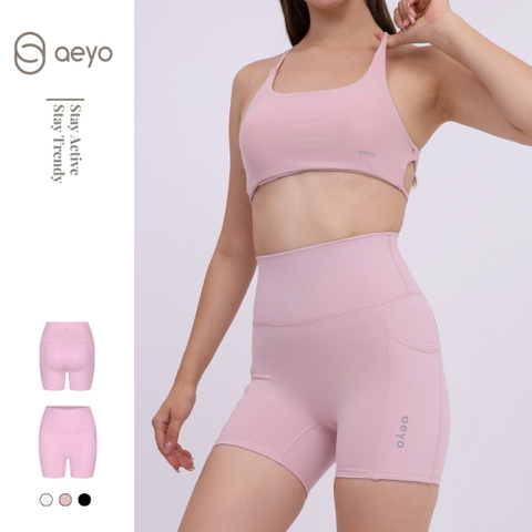 aeyo | Quần đùi tập yoga gym pilates tennis nữ Sweet cạp cao, vải thun dày dặn, ôm sát tôn dáng