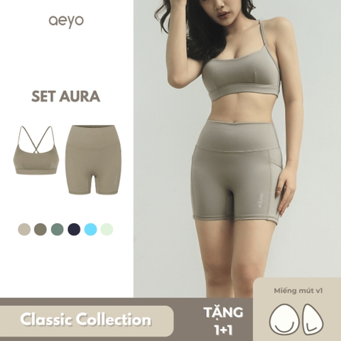 𝘢𝘦𝘺𝘰 I Set đồ thể thao áo bra Aura tập thể thao yoga gym nữ cotton mềm mại thoải mái, quần Biker Short cạp cao tôn dáng
