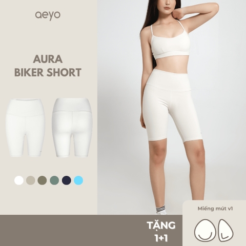 aeyo | Quần đùi tập yoga gym pilates tennis nữ Aura cạp cao, ôm sát, che bụng, tôn dáng