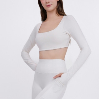 aeyo | Set đồ tập thể thao yoga gym áo MELLOW cổ vuông tay dài nữ, quần Biker Short chất liệu vải Polyester, mềm mịn - Trắng - M