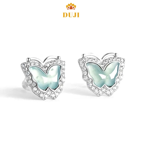 Hoa tai nơ bằng ngọc bích tự nhiên Blue Water S925 bạc thiết kế nguyên bản