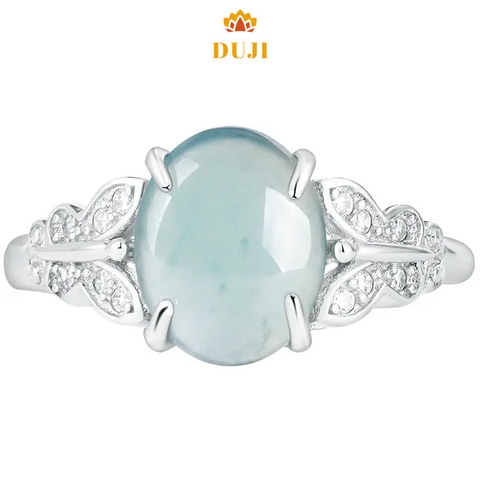 Nhẫn mì trứng xanh ngọc bích thiên nhiên bạc S925