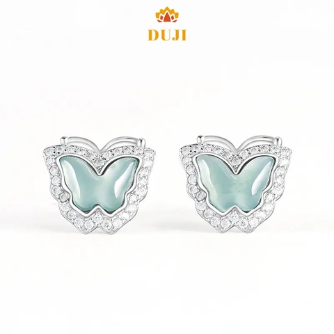 Hoa tai nơ bằng ngọc bích tự nhiên Blue Water S925 bạc thiết kế nguyên bản