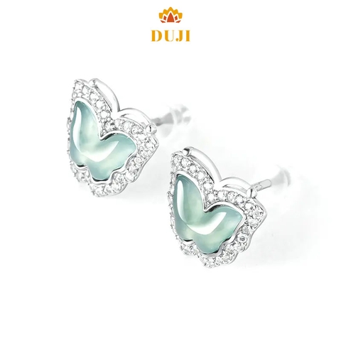 Hoa tai nơ bằng ngọc bích tự nhiên Blue Water S925 bạc thiết kế nguyên bản