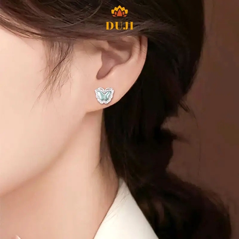 Hoa tai nơ bằng ngọc bích tự nhiên Blue Water S925 bạc thiết kế nguyên bản